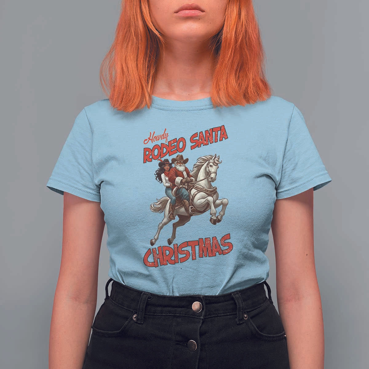 Black Cowboy Santa Christmas T Shirt For Women African American Western - Wonder Print Shop