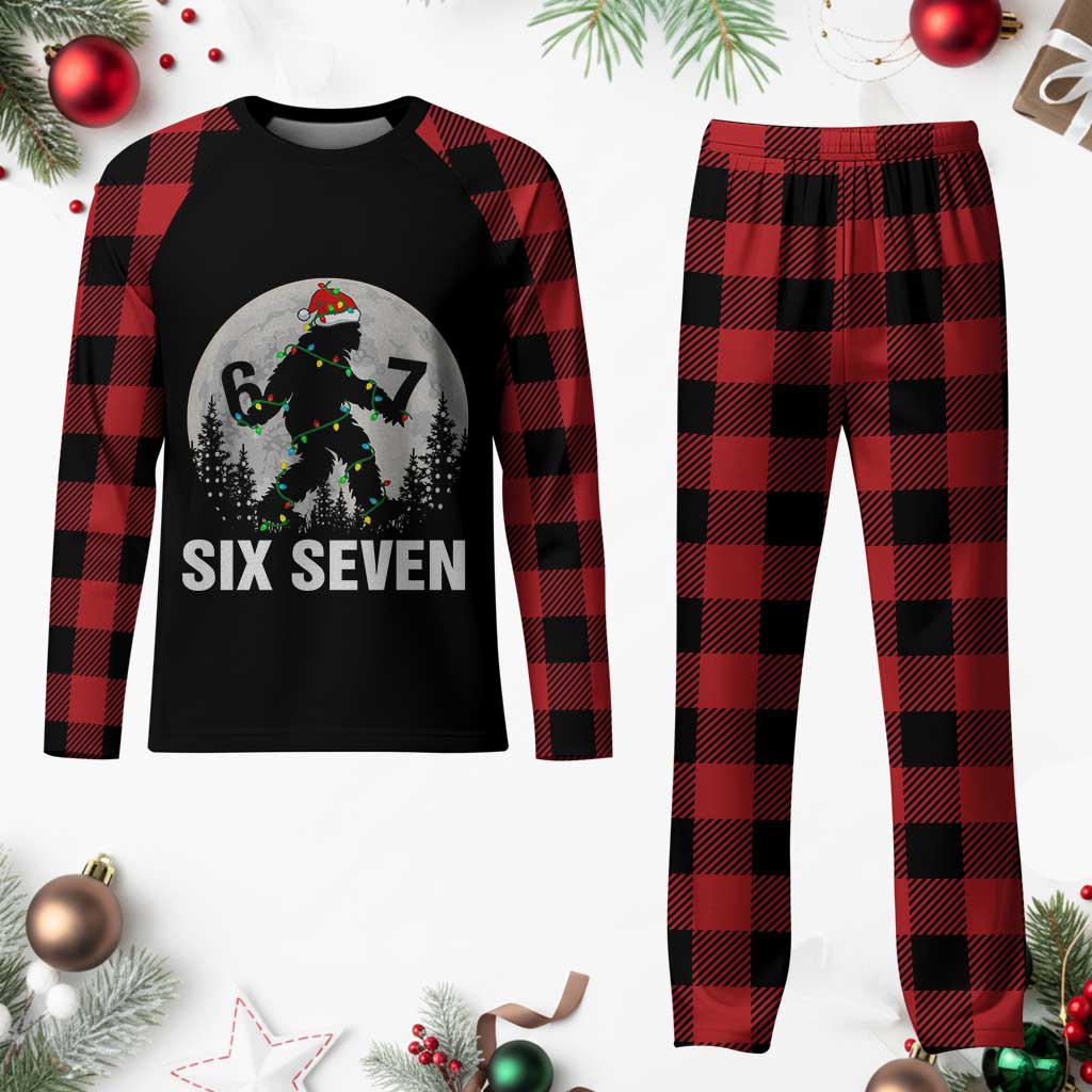 67 Six Seven Plaid Pajama Set Funny Bigfoot Christmas Sasquatch Moon - Wonder Print Shop