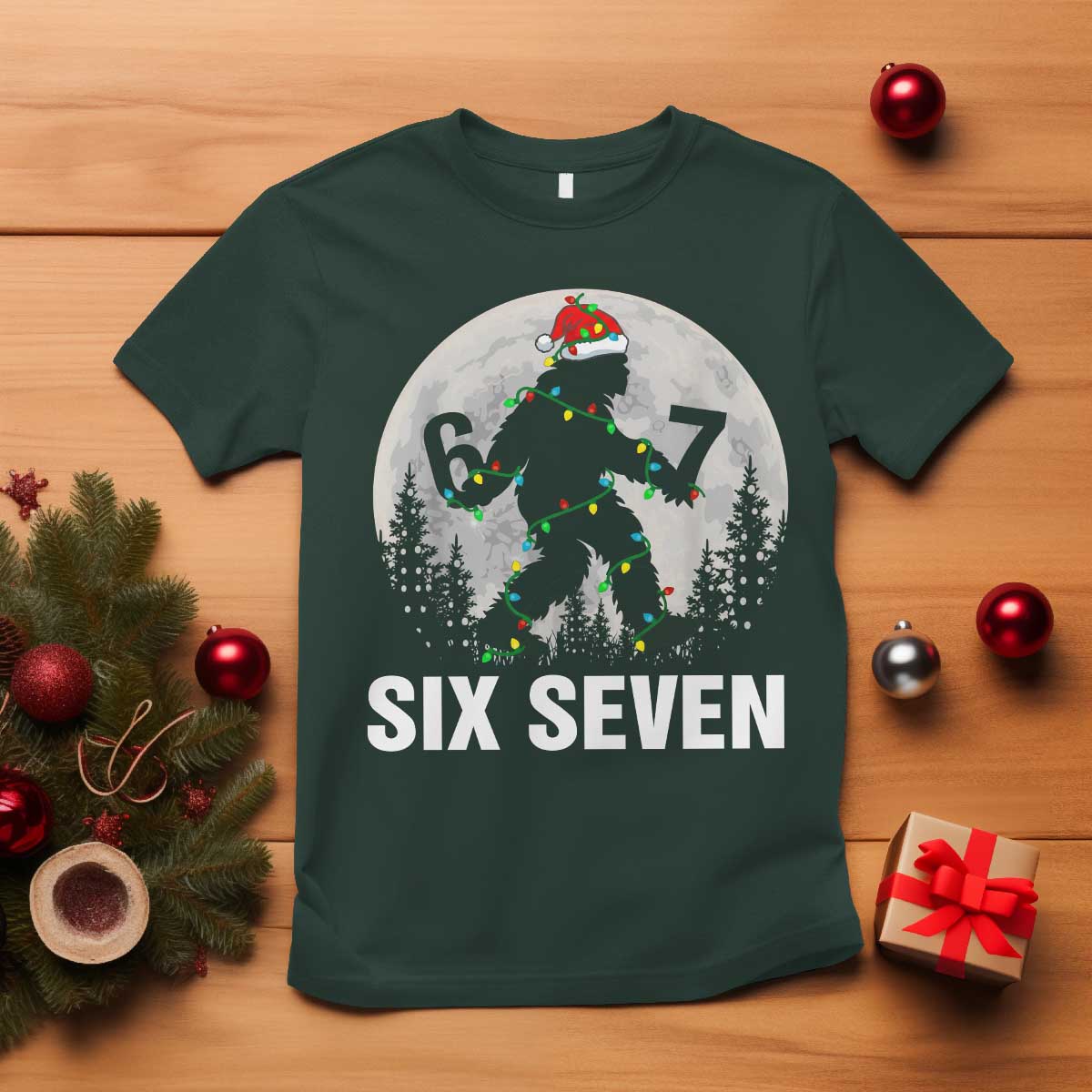 67 Six Seven T Shirt Funny Bigfoot Christmas Sasquatch Moon - Wonder Print Shop