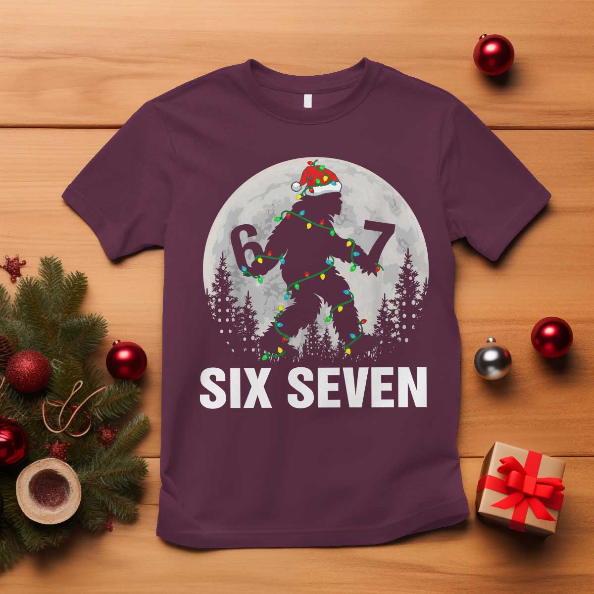 67 Six Seven T Shirt Funny Bigfoot Christmas Sasquatch Moon - Wonder Print Shop