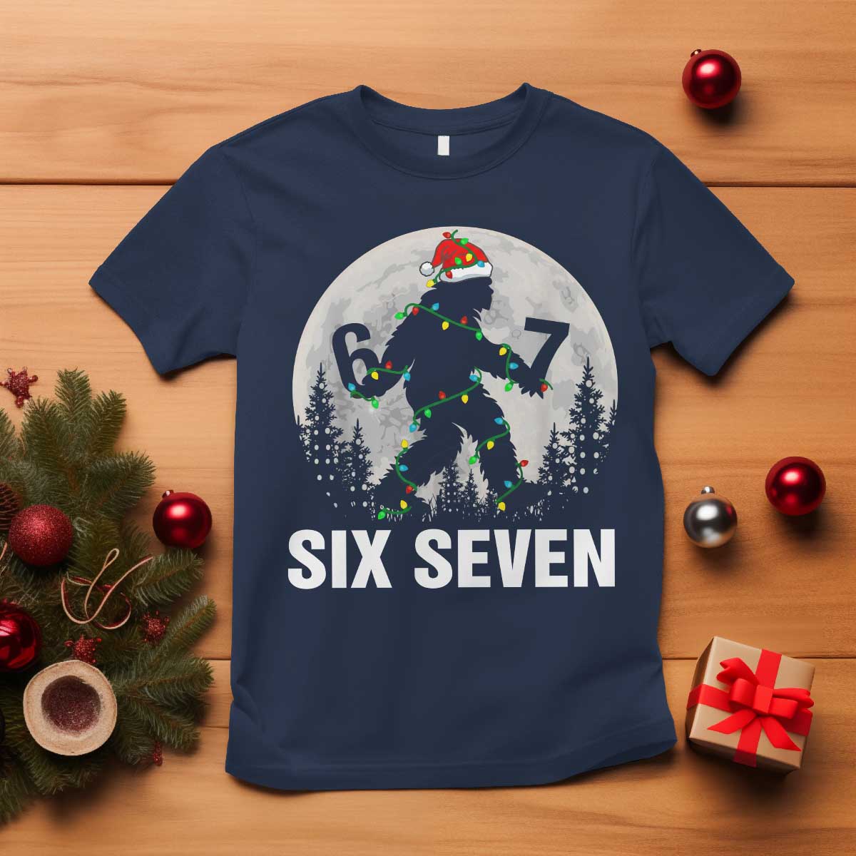67 Six Seven T Shirt Funny Bigfoot Christmas Sasquatch Moon - Wonder Print Shop