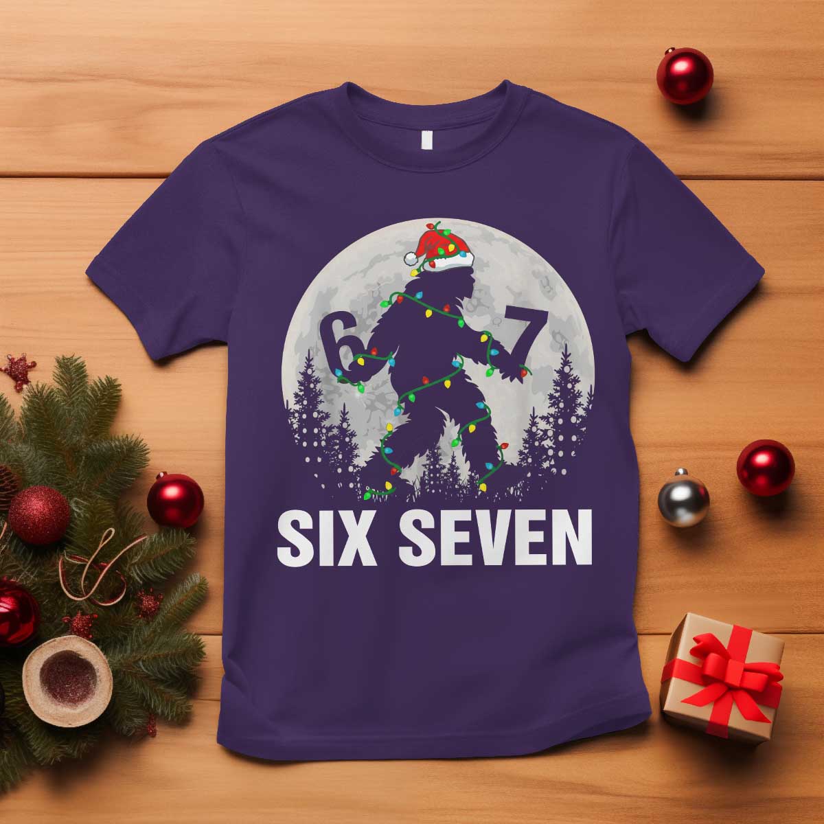 67 Six Seven T Shirt Funny Bigfoot Christmas Sasquatch Moon - Wonder Print Shop
