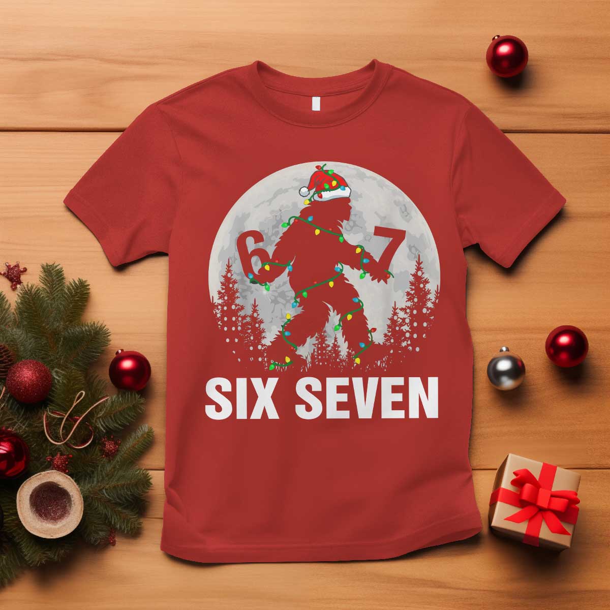 67 Six Seven T Shirt Funny Bigfoot Christmas Sasquatch Moon - Wonder Print Shop
