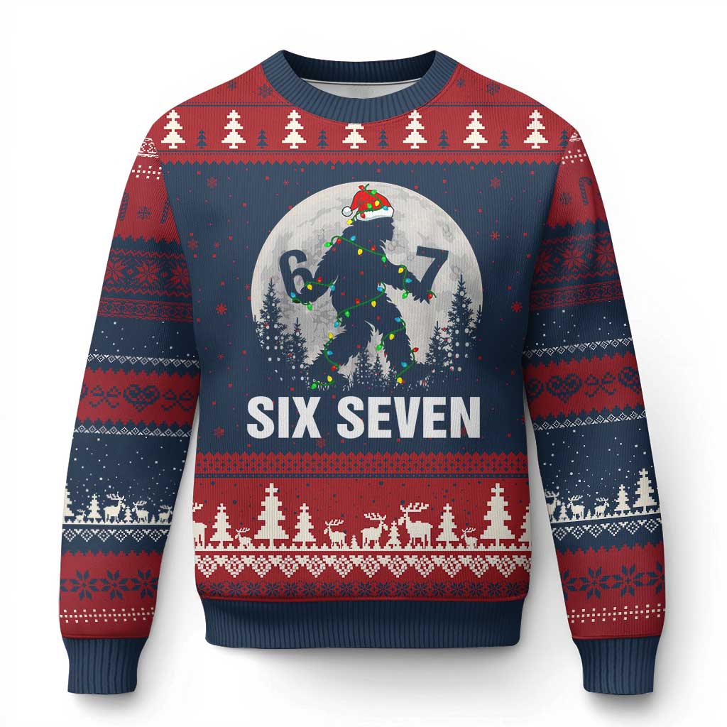 67 Six Seven Ugly Christmas Sweater Funny Bigfoot Xmas Sasquatch Moon - Wonder Print Shop