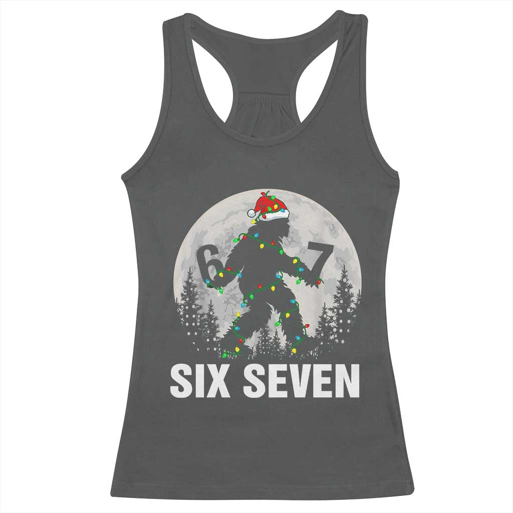 67 Six Seven Racerback Tank Top Funny Bigfoot Christmas Sasquatch Moon - Wonder Print Shop