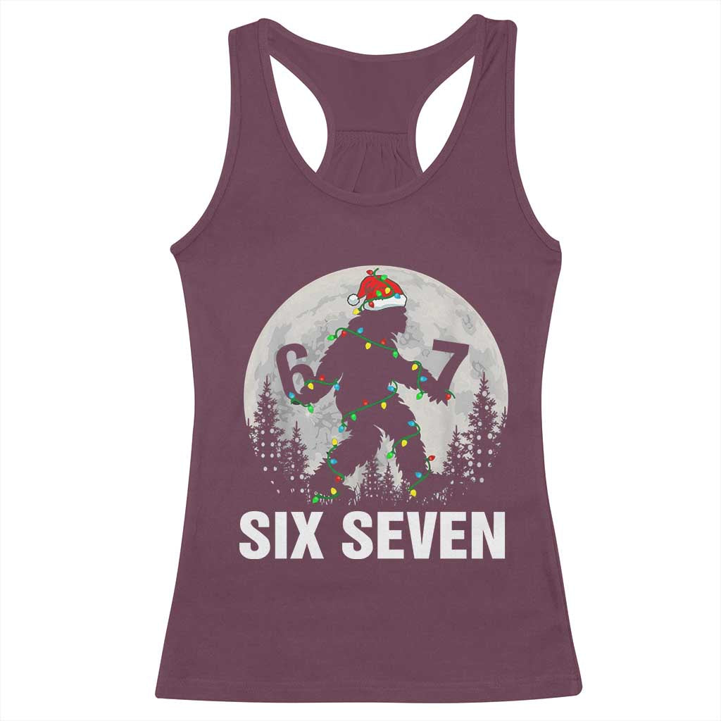 67 Six Seven Racerback Tank Top Funny Bigfoot Christmas Sasquatch Moon - Wonder Print Shop