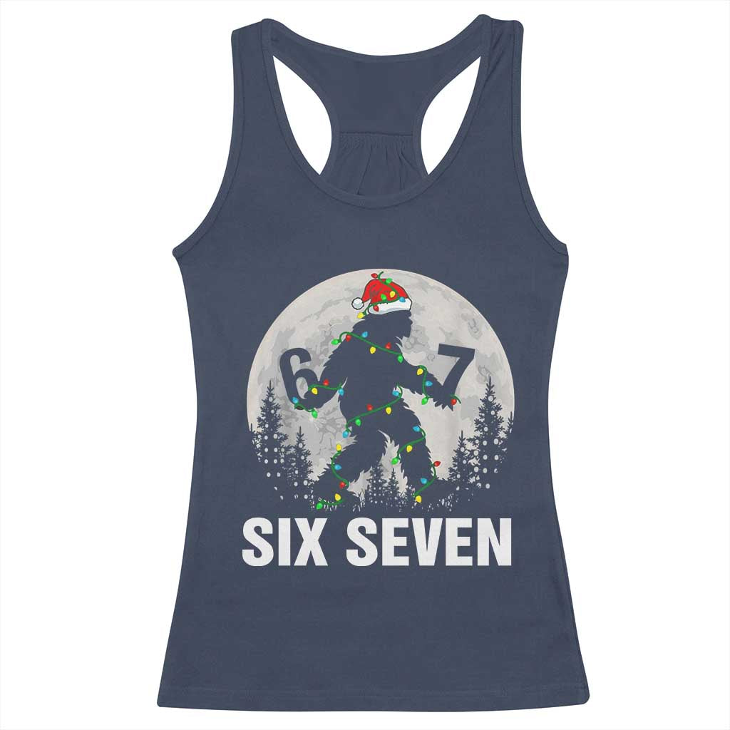 67 Six Seven Racerback Tank Top Funny Bigfoot Christmas Sasquatch Moon - Wonder Print Shop