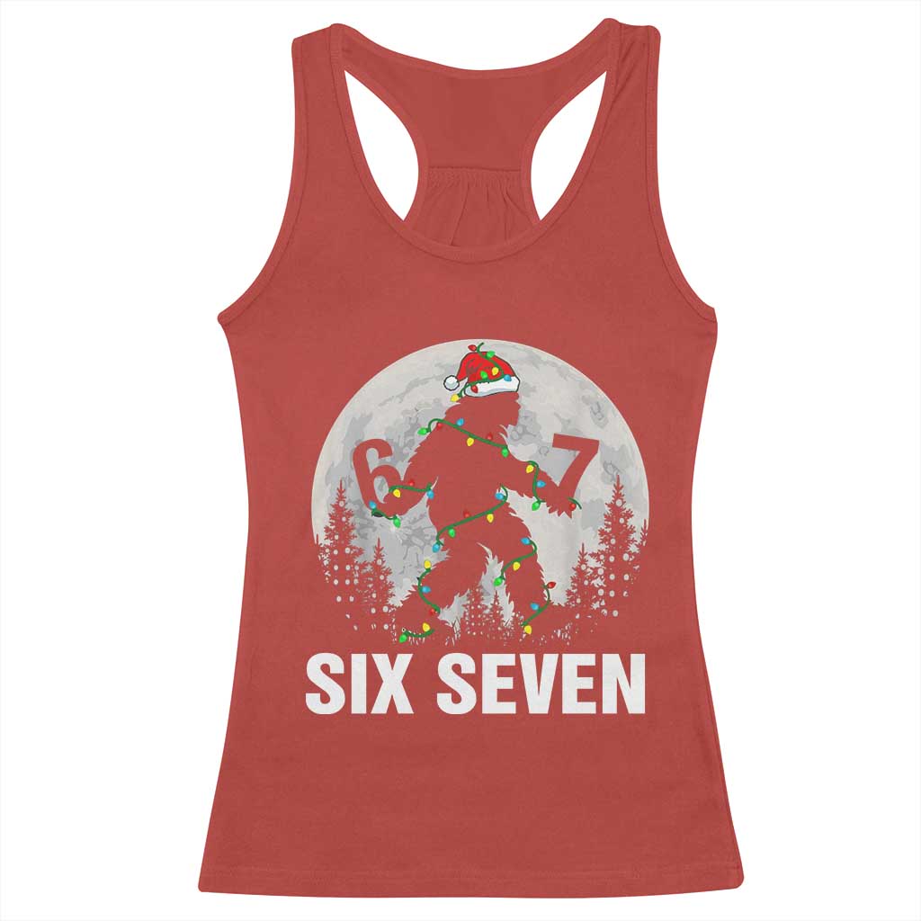 67 Six Seven Racerback Tank Top Funny Bigfoot Christmas Sasquatch Moon - Wonder Print Shop