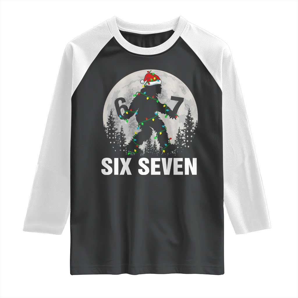 67 Six Seven Raglan Shirt Funny Bigfoot Christmas Sasquatch Moon - Wonder Print Shop