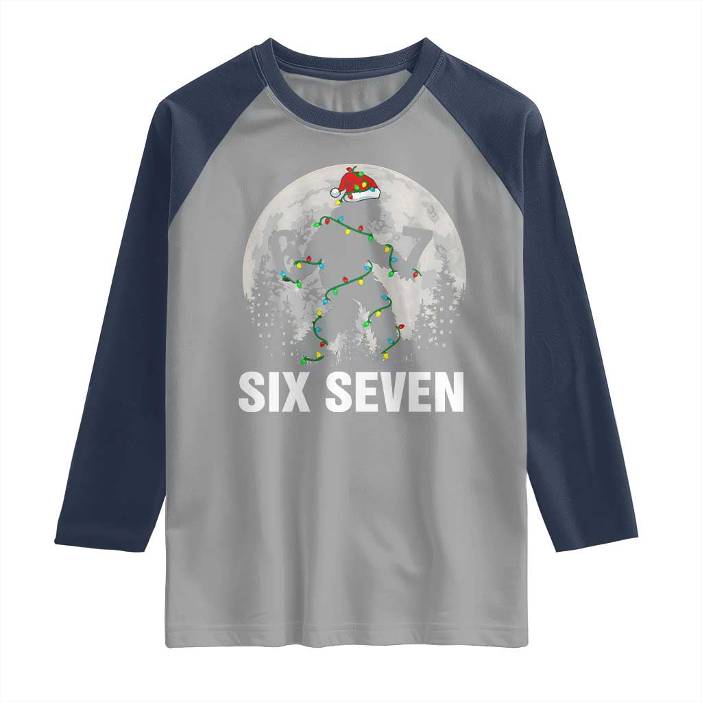 67 Six Seven Raglan Shirt Funny Bigfoot Christmas Sasquatch Moon - Wonder Print Shop