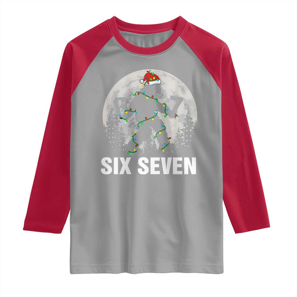 67 Six Seven Raglan Shirt Funny Bigfoot Christmas Sasquatch Moon - Wonder Print Shop