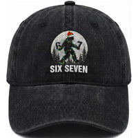 67 Six Seven Washed Cotton Baseball Cap Funny Bigfoot Christmas Sasquatch Moon
