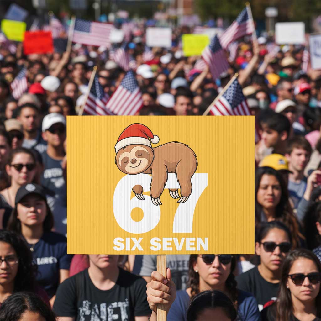 67 Six Seven Protest Sign Funny Sloth Christmas - Wonder Print Shop