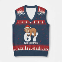 67 Six Seven V-Neck Knit Sweater Vest Funny Sloth Xmas - Wonder Print Shop
