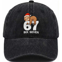 67 Six Seven Washed Cotton Baseball Cap Funny Sloth Christmas