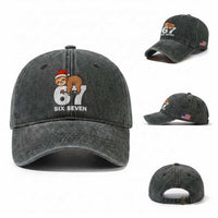 67 Six Seven Washed Cotton Baseball Cap Funny Sloth Christmas