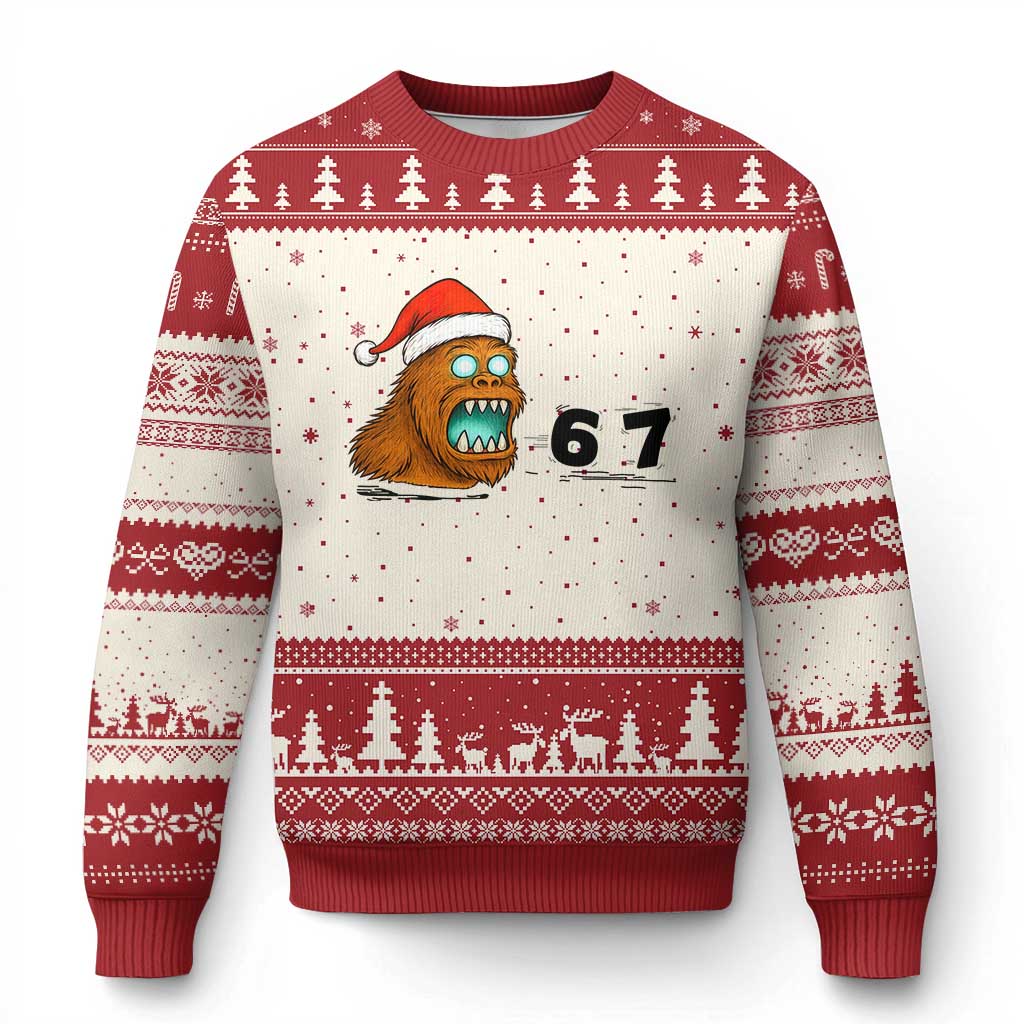 67 Six Seven Ugly Christmas Sweater Funny Bigfoot Xmas - Wonder Print Shop