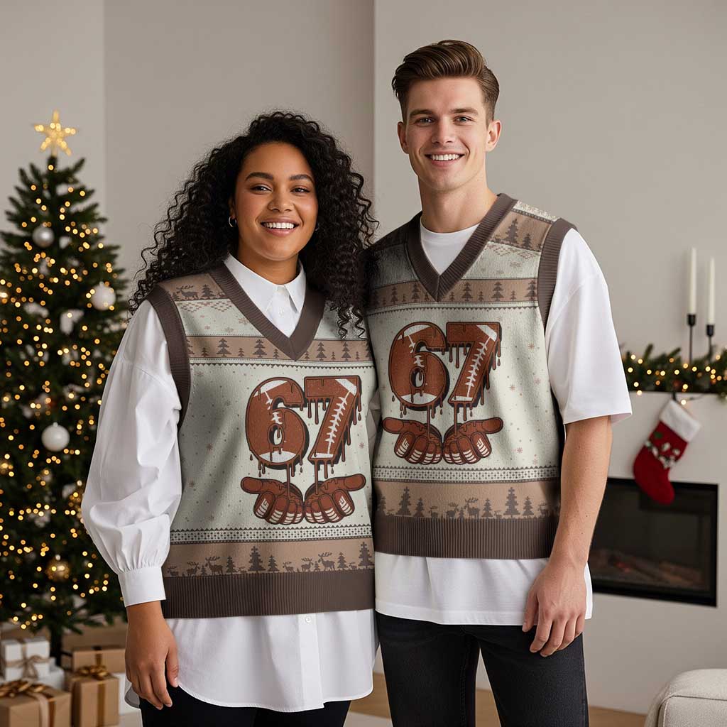 67 Six Seven V-Neck Knit Sweater Vest Funny Football Meme - Wonder Print Shop