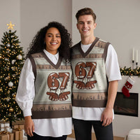 67 Six Seven V-Neck Knit Sweater Vest Funny Football Meme - Wonder Print Shop
