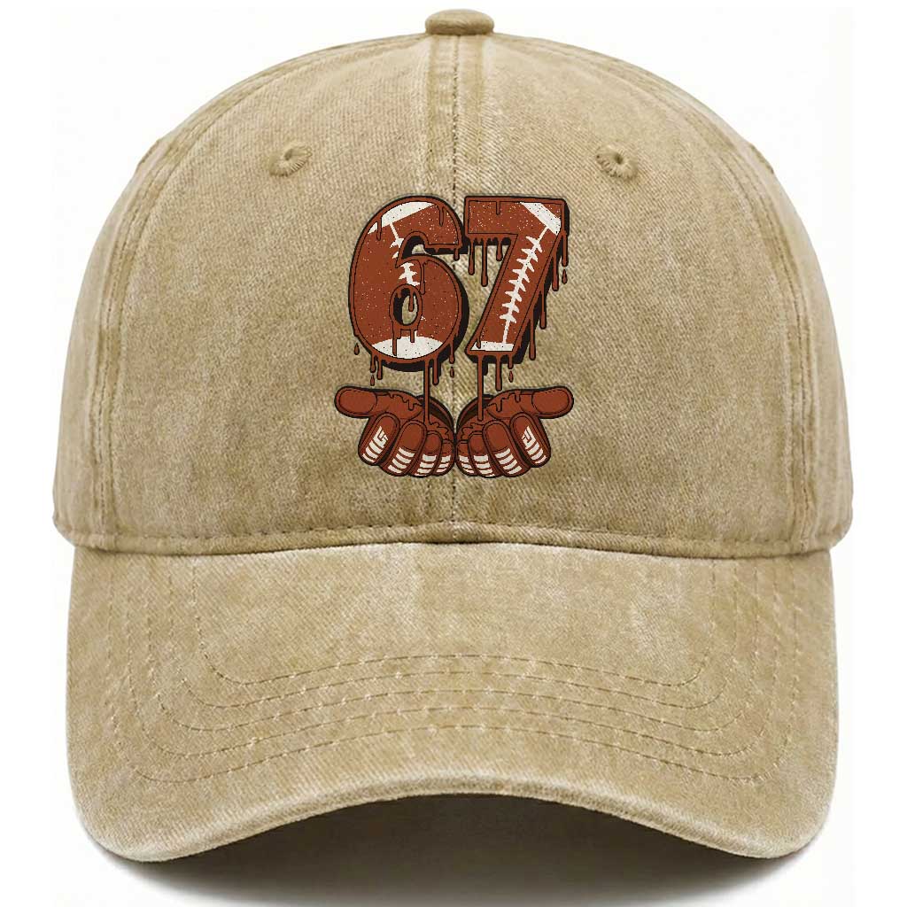 67 Six Seven Washed Cotton Baseball Cap Funny Football Meme