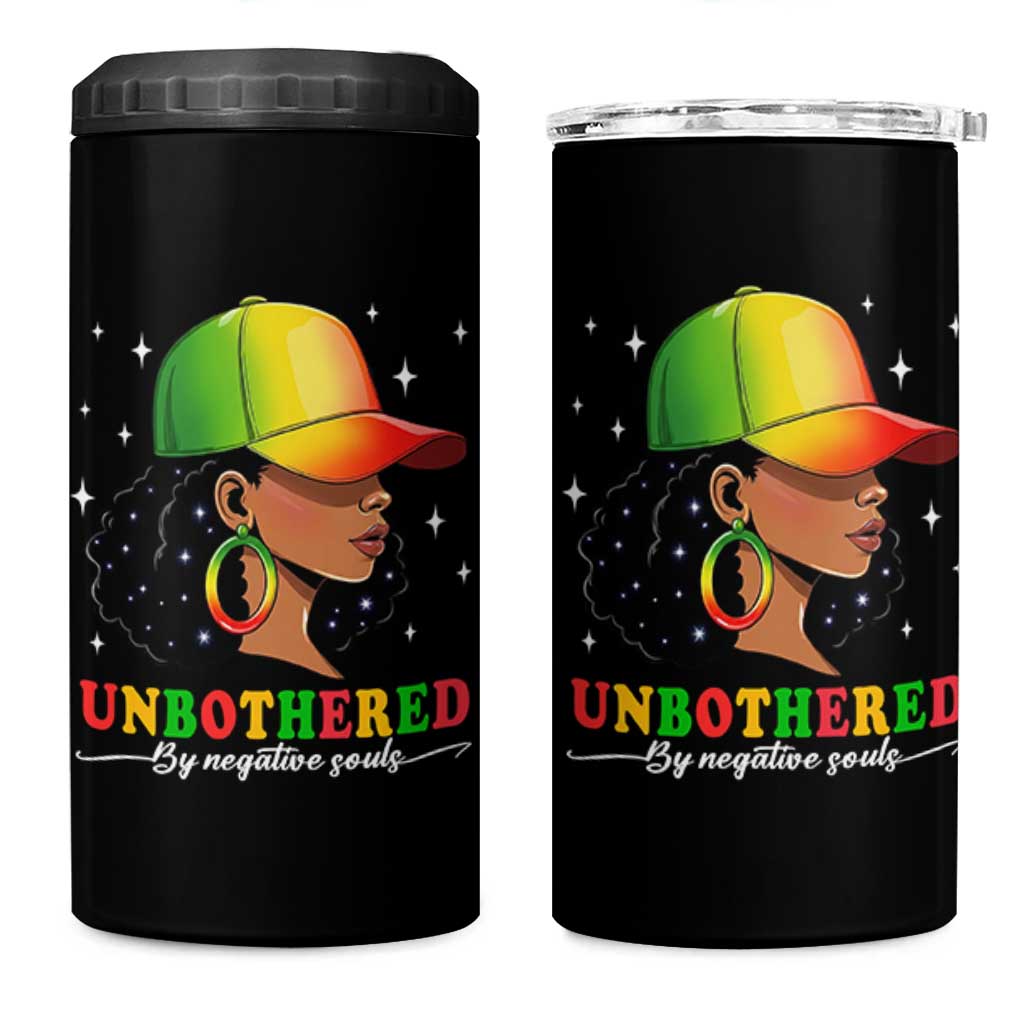 Afro African American 4 in 1 Can Cooler Tumbler Unbothered By Negative Souls Black Sassy Queen