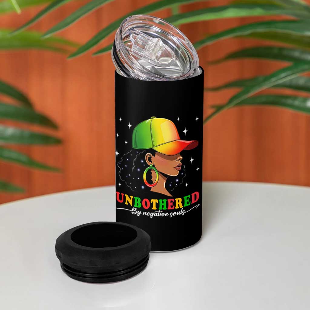Afro African American 4 in 1 Can Cooler Tumbler Unbothered By Negative Souls Black Sassy Queen