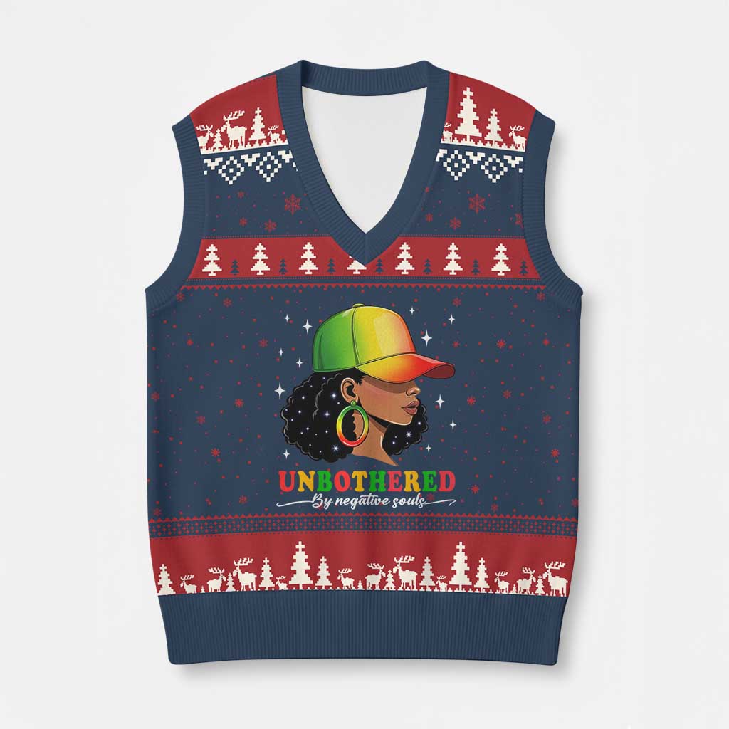 Afro African American V-Neck Knit Sweater Vest Unbothered By Negative Souls Black Sassy Queen