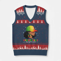 Afro African American V-Neck Knit Sweater Vest Unbothered By Negative Souls Black Sassy Queen