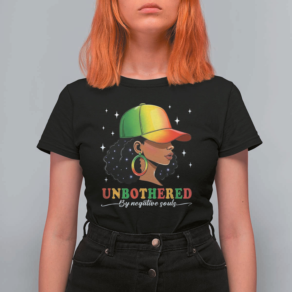 Afro African American T Shirt For Women Unbothered By Negative Souls Black Sassy Queen