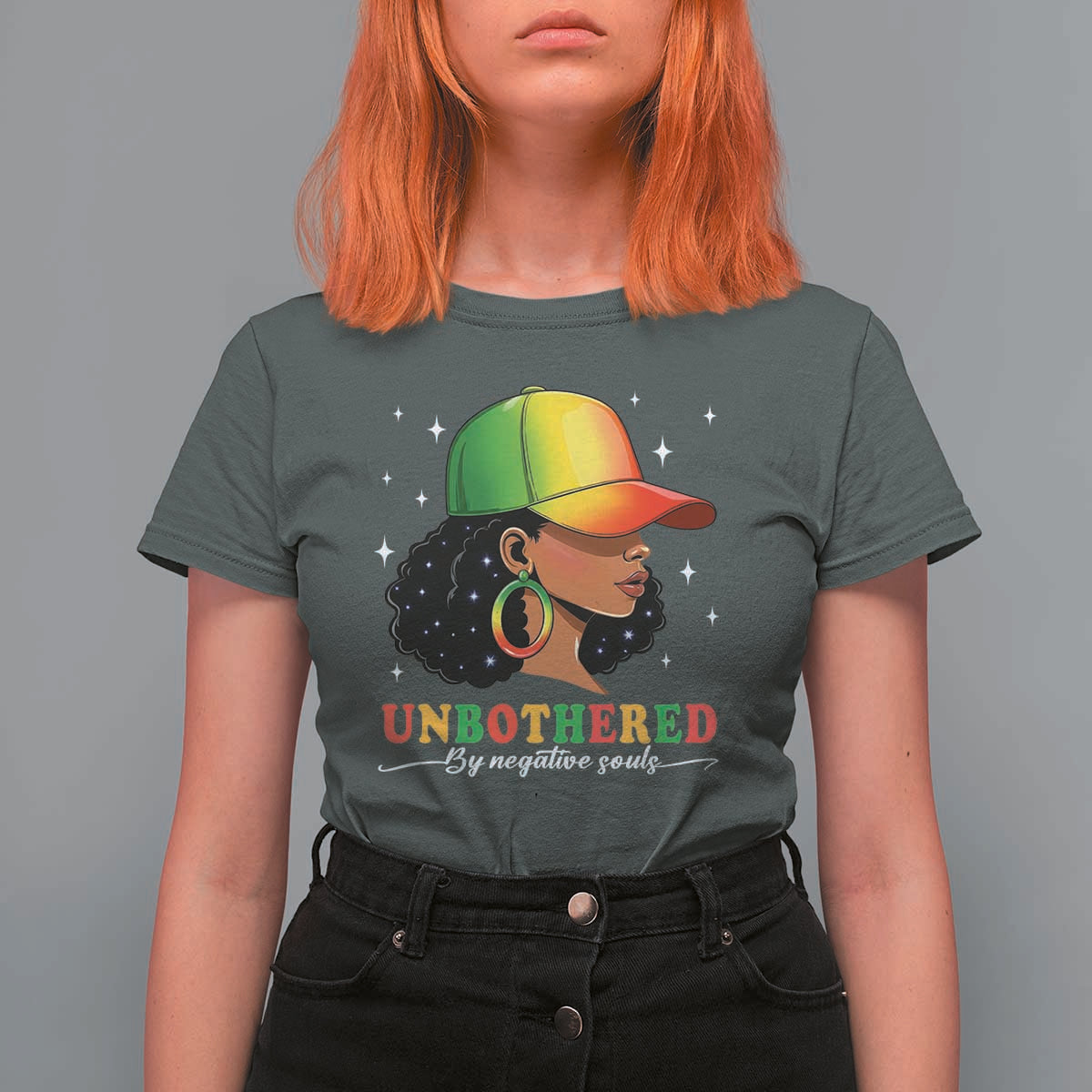 Afro African American T Shirt For Women Unbothered By Negative Souls Black Sassy Queen