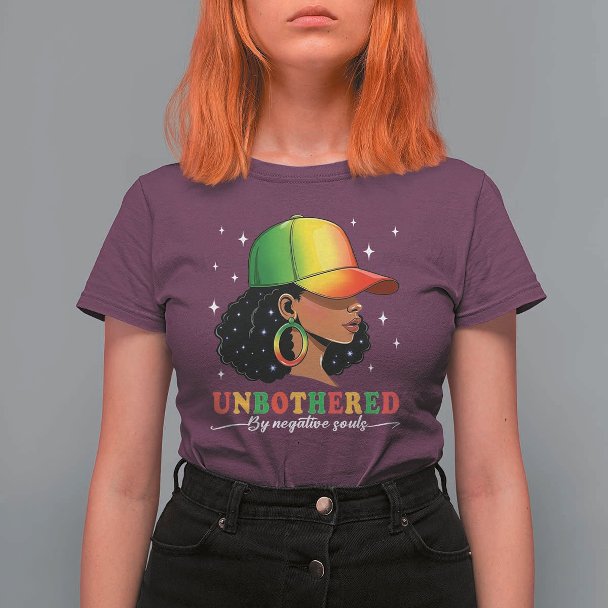 Afro African American T Shirt For Women Unbothered By Negative Souls Black Sassy Queen
