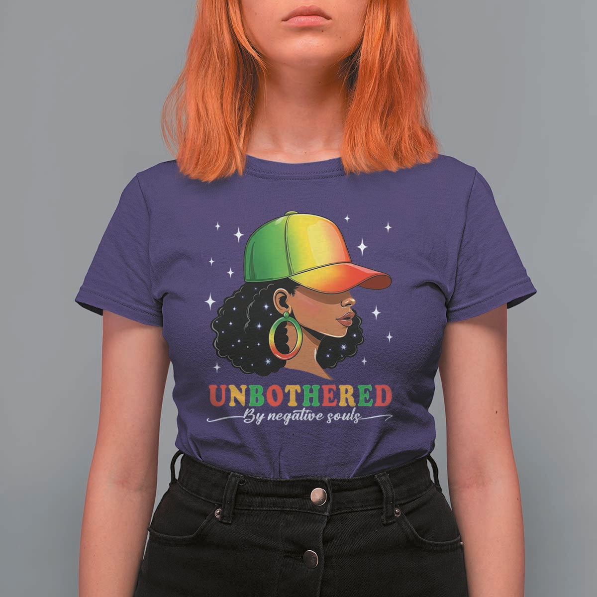Afro African American T Shirt For Women Unbothered By Negative Souls Black Sassy Queen