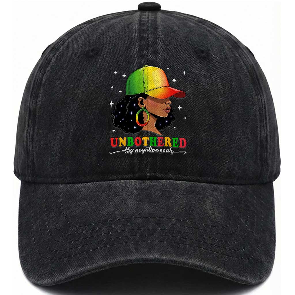 Afro African American Washed Cotton Baseball Cap Unbothered By Negative Souls Black Sassy Queen