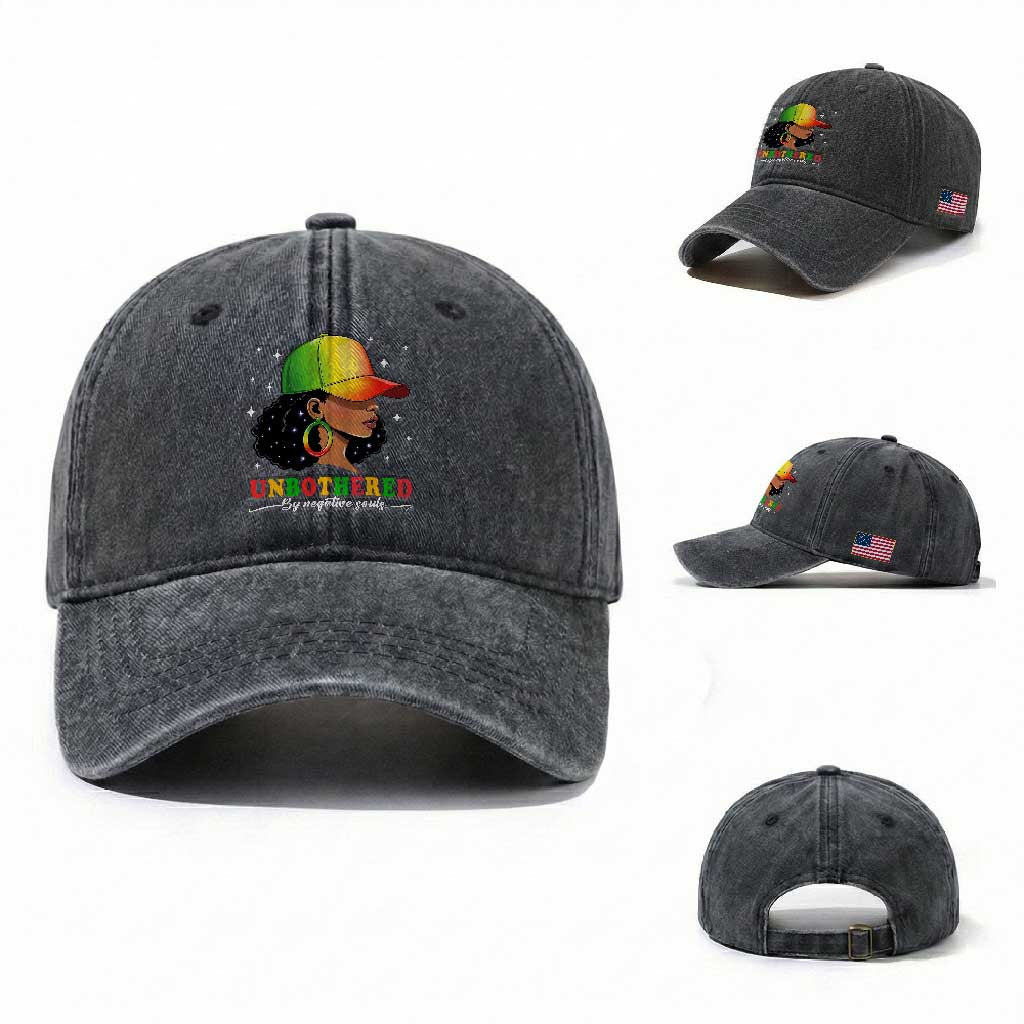 Afro African American Washed Cotton Baseball Cap Unbothered By Negative Souls Black Sassy Queen