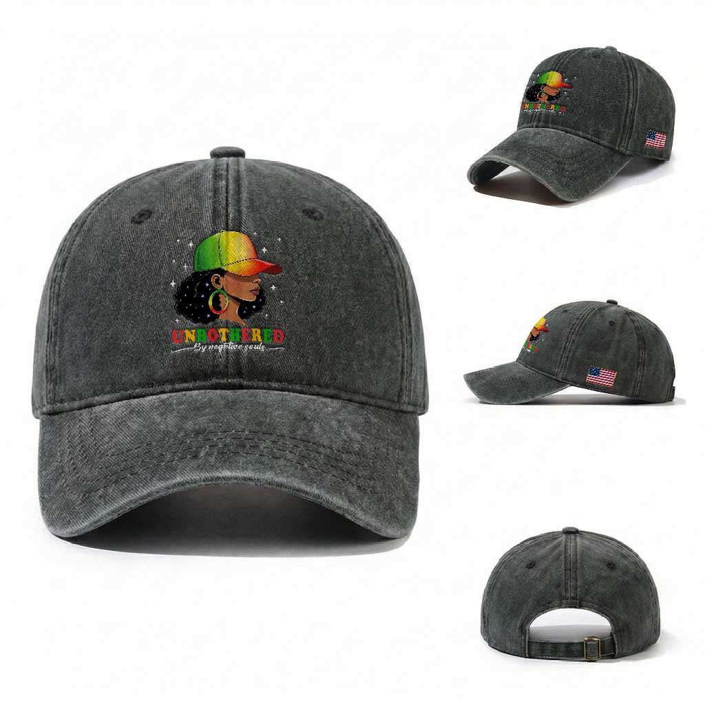 Afro African American Washed Cotton Baseball Cap Unbothered By Negative Souls Black Sassy Queen