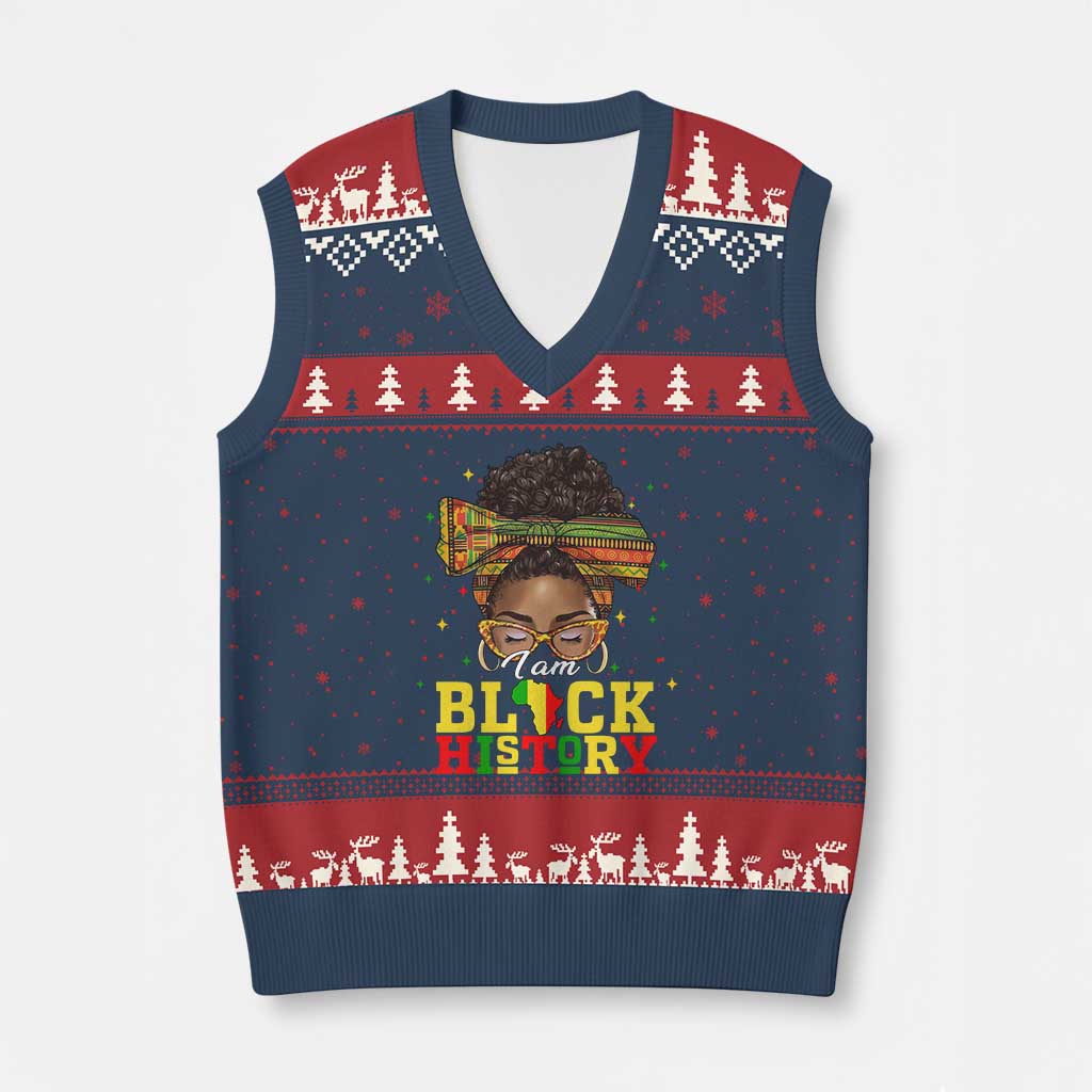 Black History Month V-Neck Knit Sweater Vest Messy Pun Afro African American