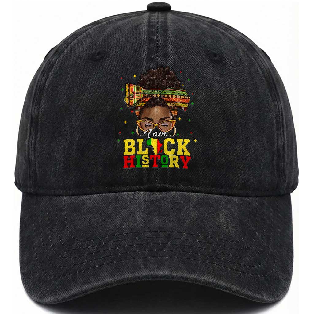Black History Month Washed Cotton Baseball Cap Messy Pun Afro African American