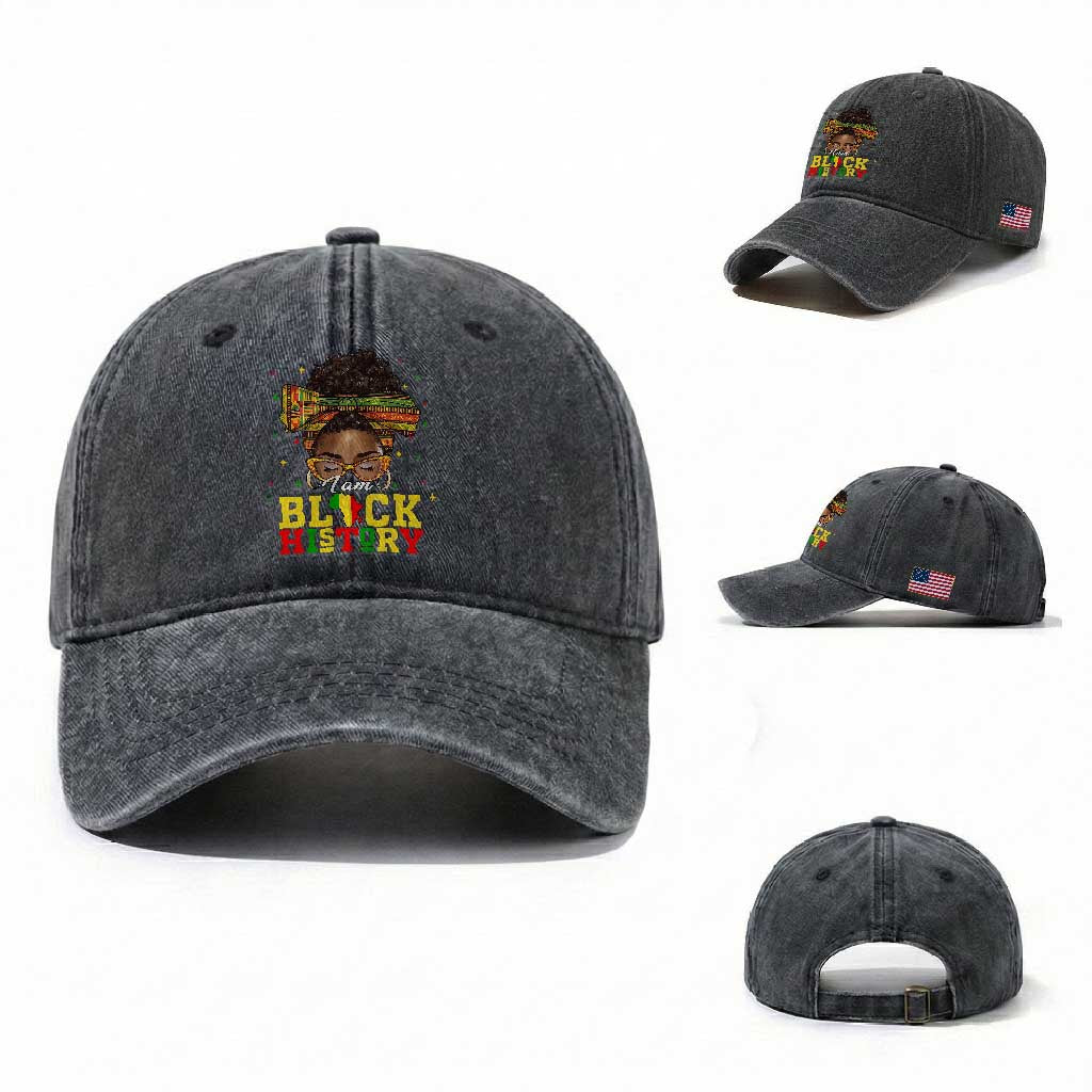 Black History Month Washed Cotton Baseball Cap Messy Pun Afro African American