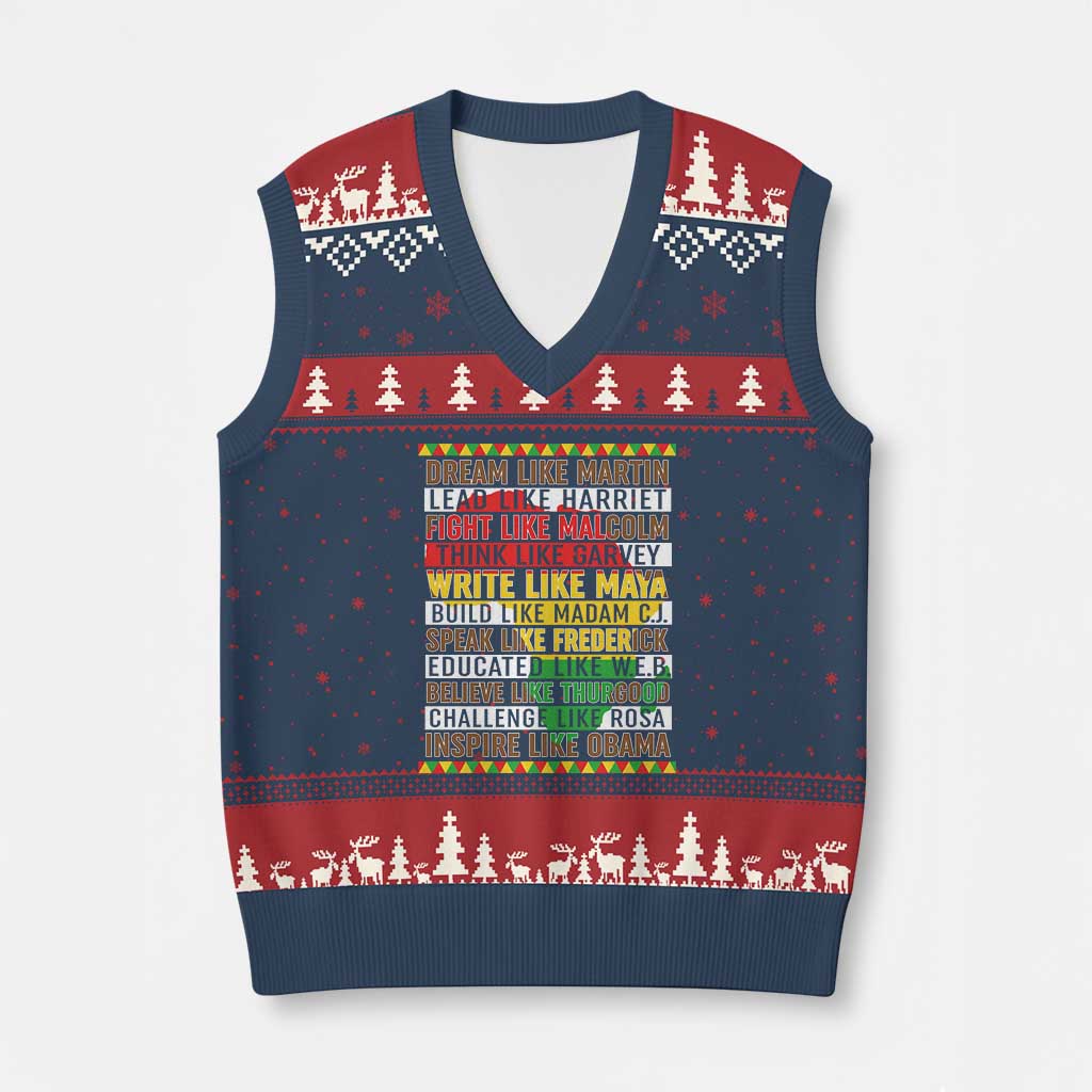 Black History Month V-Neck Knit Sweater Vest Dream Like Martin Lead Like Harriet