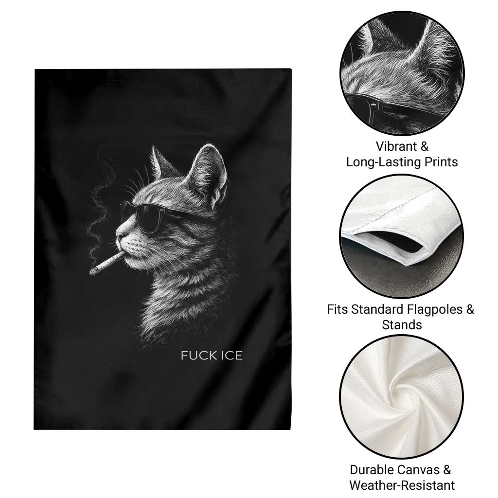 Fck Ice Garden Flag Funny Cat  Smoking Anti ICE Meme
