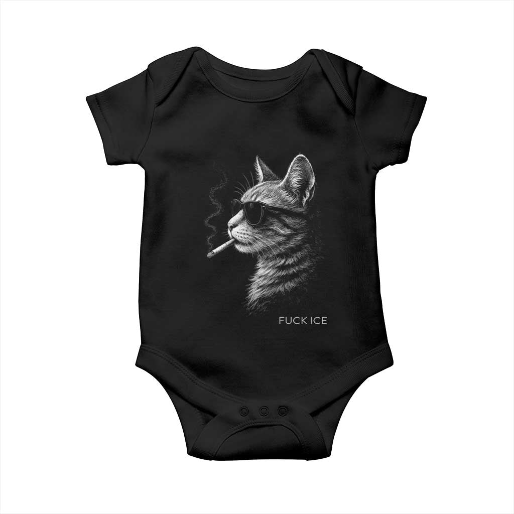 Fck Ice Baby Onesie Funny Cat  Smoking Anti ICE Meme