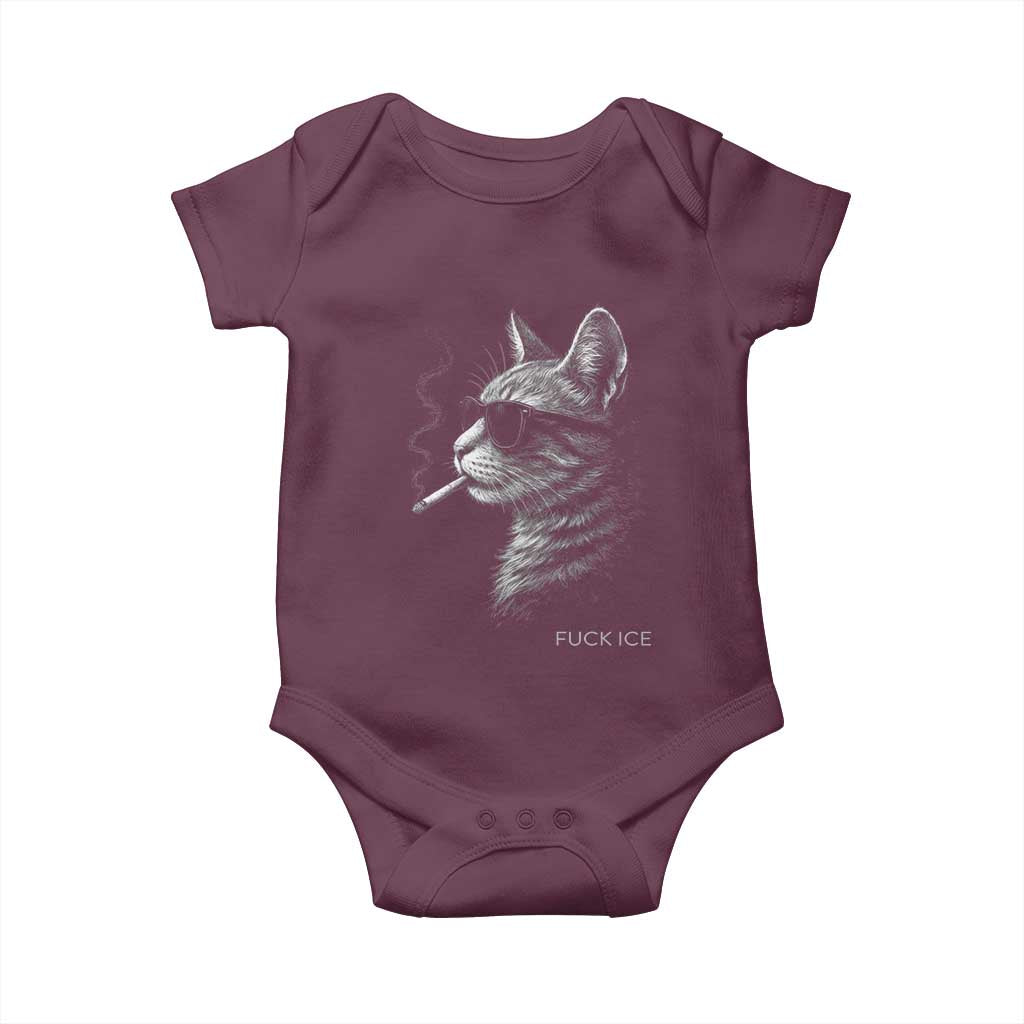 Fck Ice Baby Onesie Funny Cat  Smoking Anti ICE Meme