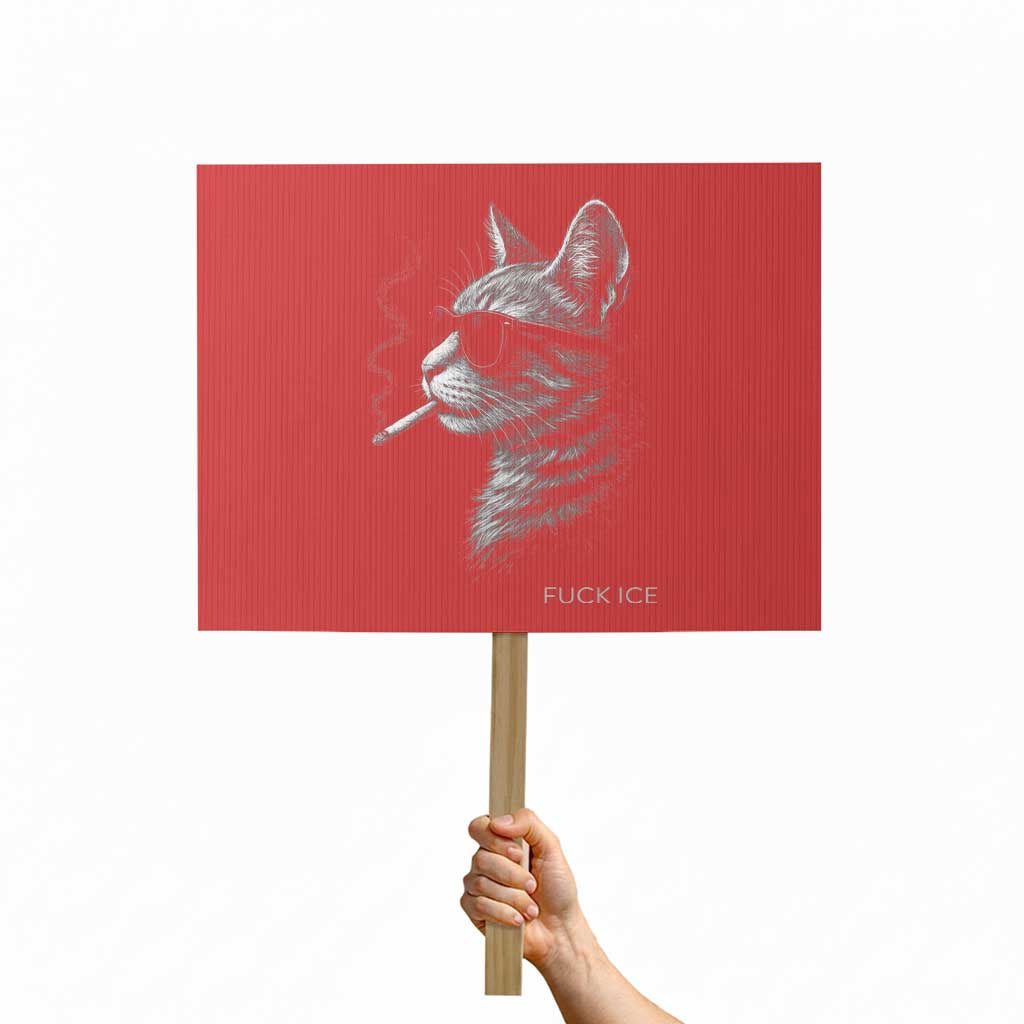 Fck Ice Protest Sign Funny Cat  Smoking Anti ICE Meme