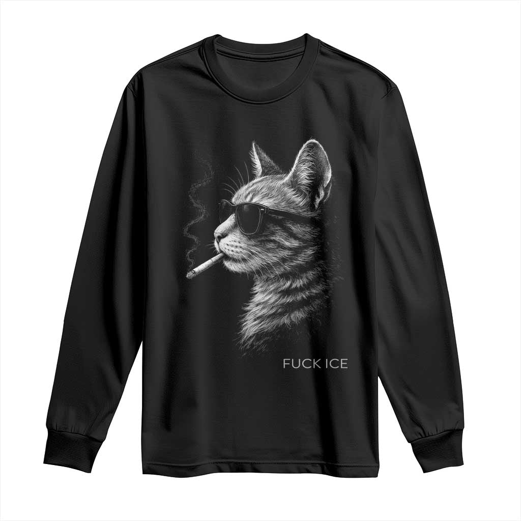 Fck Ice Long Sleeve Shirt Funny Cat  Smoking Anti ICE Meme