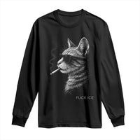 Fck Ice Long Sleeve Shirt Funny Cat  Smoking Anti ICE Meme