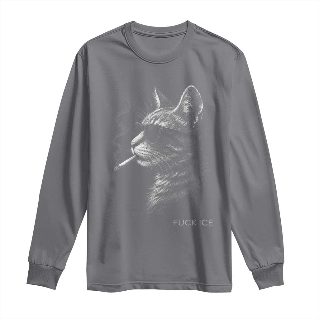 Fck Ice Long Sleeve Shirt Funny Cat  Smoking Anti ICE Meme