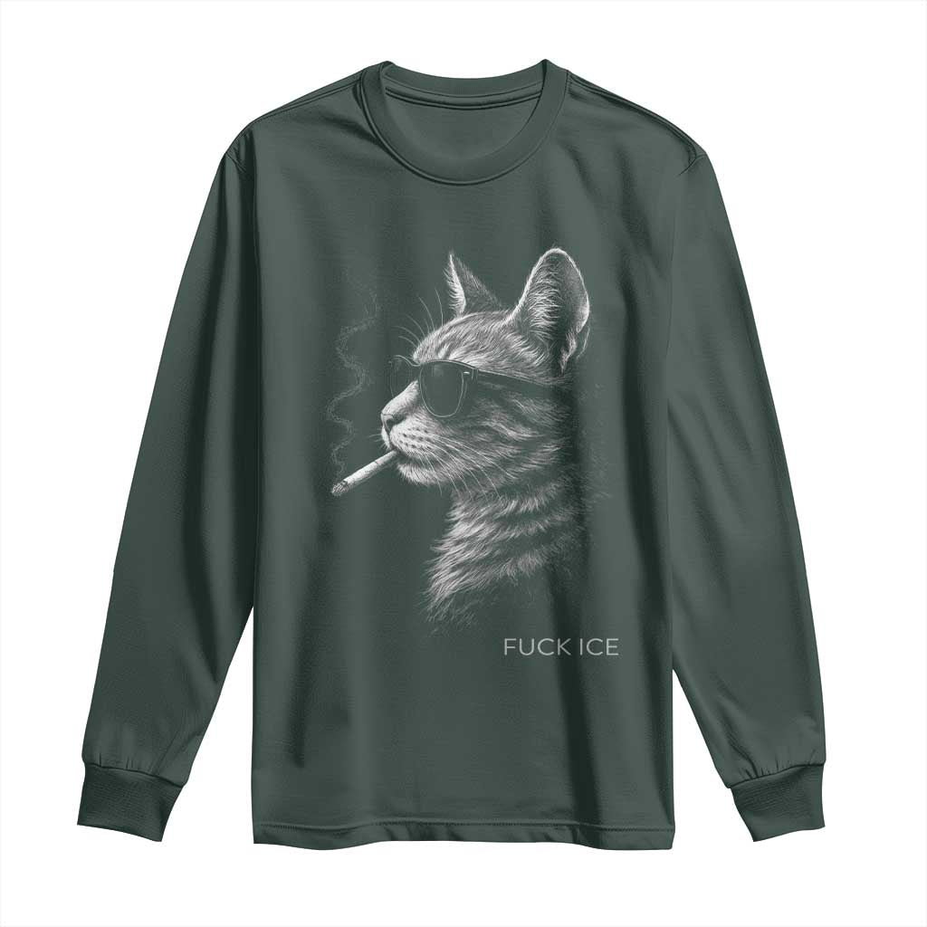 Fck Ice Long Sleeve Shirt Funny Cat  Smoking Anti ICE Meme