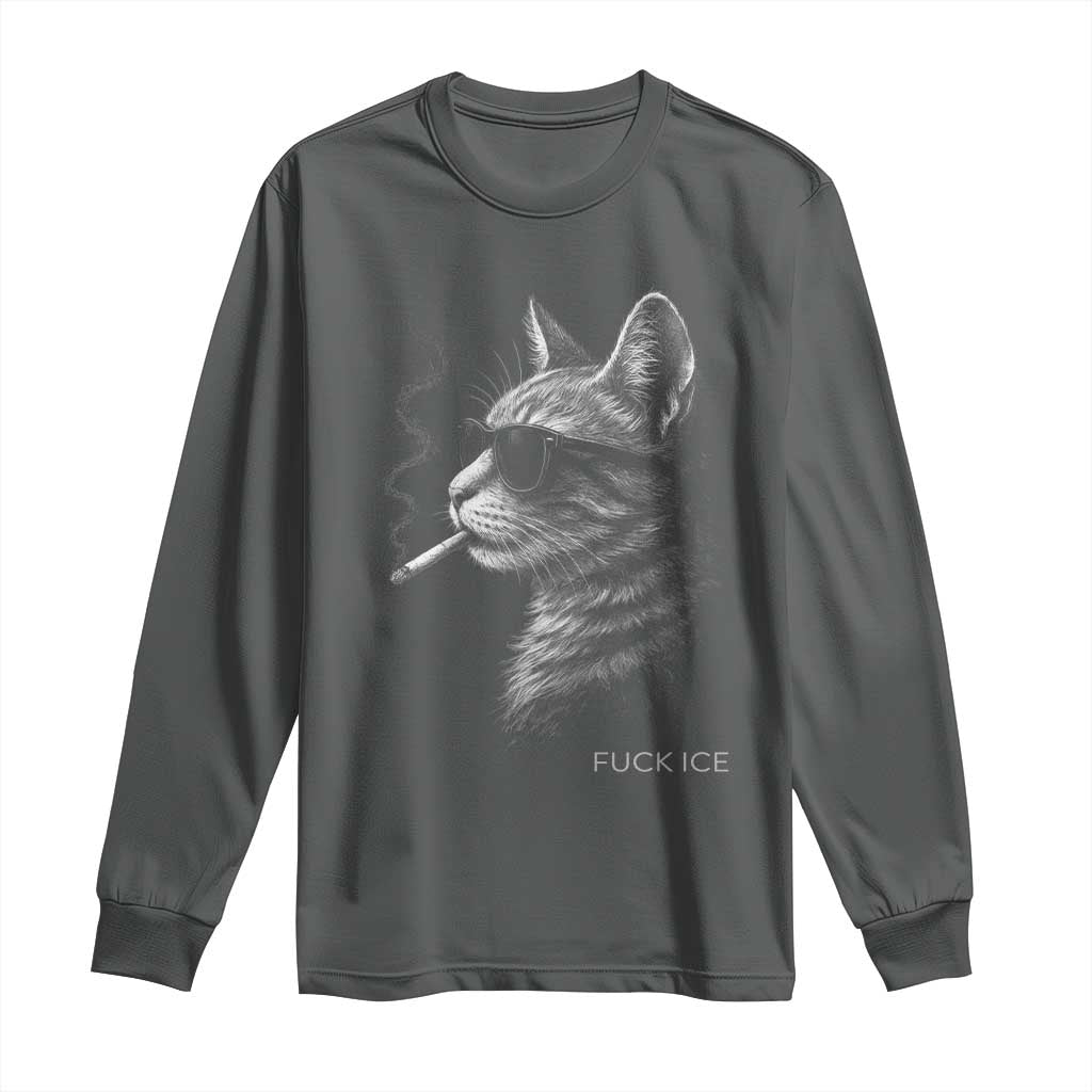 Fck Ice Long Sleeve Shirt Funny Cat  Smoking Anti ICE Meme