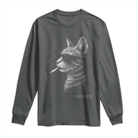 Fck Ice Long Sleeve Shirt Funny Cat  Smoking Anti ICE Meme
