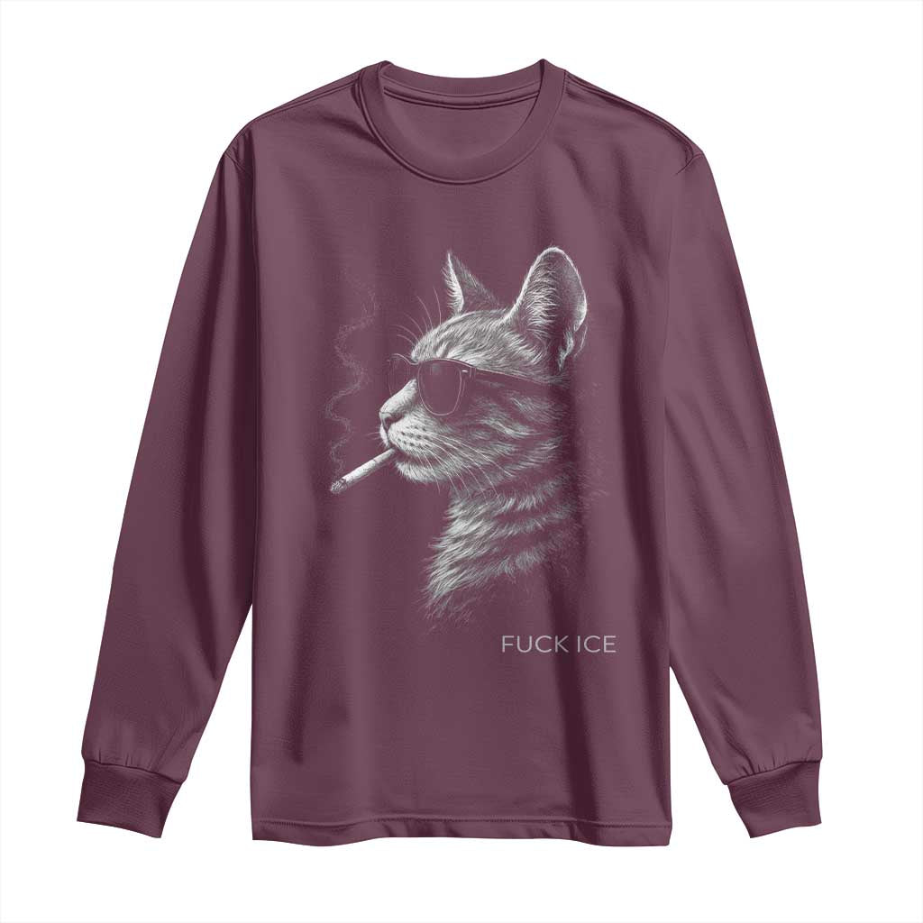 Fck Ice Long Sleeve Shirt Funny Cat  Smoking Anti ICE Meme